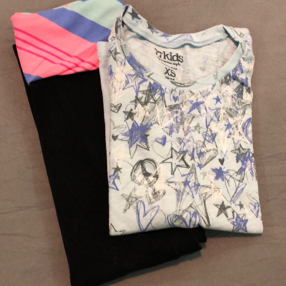 77kids Old Navy Blue Graphic Tee / Black Legging Outfit Size 5 6 XS Girls